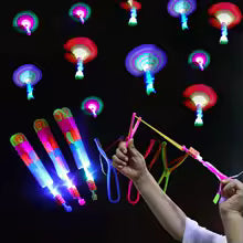 New Outdoor Amazing Light Toy Arrow Rocket Helicopter Flying Toy LED Light Toys Party Fun Gifts Rubber Band Catapult Gift and the pair of 5 in 1 set