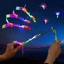 New Outdoor Amazing Light Toy Arrow Rocket Helicopter Flying Toy LED Light Toys Party Fun Gifts Rubber Band Catapult Gift and the pair of 5 in 1 set